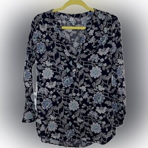 Navy Floral Button-Up Blouse